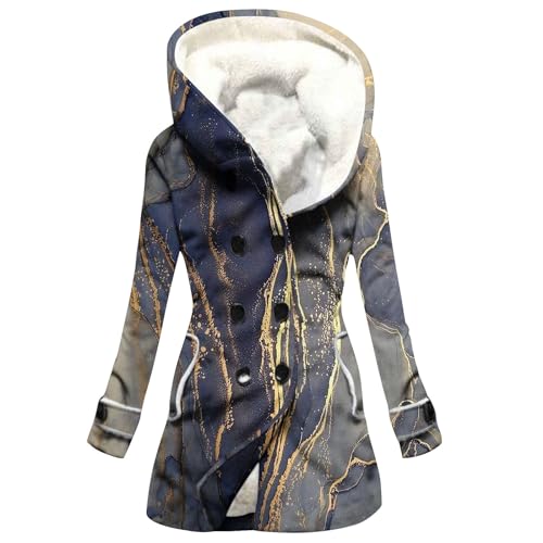 EMATOP Damen Mantel Oversize Warm Winterjacke mit Kapuze Taschen Wintermantel Elegant Lange Fleecejacke Baumwolle Vintage Kapuzenjacke Lässiges Langarm Hoodie Jacke Ethnische Drucke Plüschjacke von EMATOP