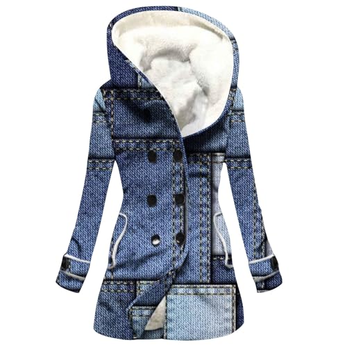 EMATOP Damen Mantel Oversize Warm Winterjacke mit Kapuze Taschen Wintermantel Elegant Lange Fleecejacke Baumwolle Vintage Kapuzenjacke Lässiges Langarm Hoodie Jacke Ethnische Drucke Plüschjacke von EMATOP