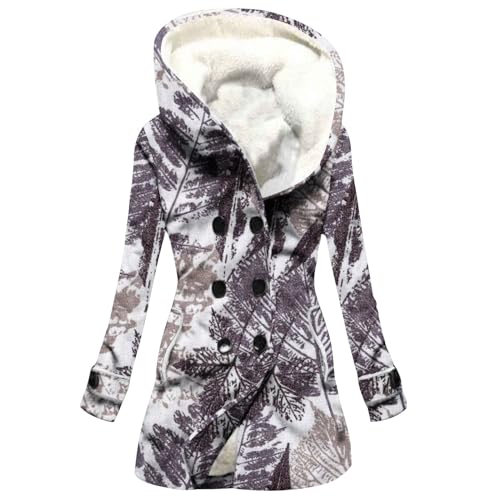 EMATOP Damen Mantel Oversize Warm Winterjacke mit Kapuze Taschen Wintermantel Elegant Lange Fleecejacke Baumwolle Vintage Kapuzenjacke Lässiges Langarm Hoodie Jacke Ethnische Drucke Plüschjacke von EMATOP