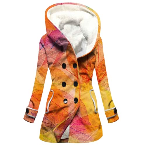 EMATOP Damen Mantel Oversize Warm Winterjacke mit Kapuze Taschen Wintermantel Elegant Lange Fleecejacke Baumwolle Vintage Kapuzenjacke Lässiges Langarm Hoodie Jacke Ethnische Drucke Plüschjacke von EMATOP