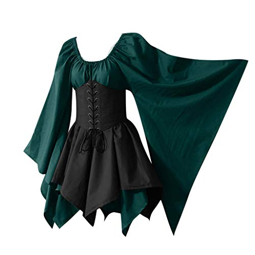 EMATOP Damen Mittelalterliche Kleid Party Langarm Abendkleid mit Trompetenärmel Gothic Kleider Knielang Ballkleider Retro Halloween Cosplay Kleidung Minikleid Viktorianischen Königin Kostüm von EMATOP