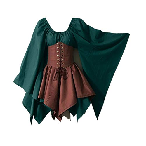 EMATOP Damen Mittelalterliche Kleid Party Langarm Abendkleid mit Trompetenärmel Gothic Kleider Knielang Ballkleider Retro Halloween Cosplay Kleidung Minikleid Viktorianischen Königin Kostüm von EMATOP