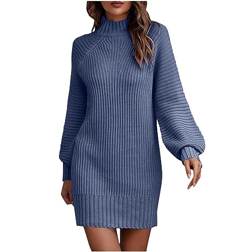 EMATOP Damen Rollkragen Strickkleid Langarm Elegant Winterkleid Knielang Bodycon Minikleid Casual Einfarbig Pulloverkleid Warm Baumwolle Sweatkleid Herbst Winter Freizeitkleid Cocktail Kleider von EMATOP