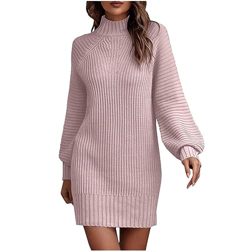 EMATOP Damen Rollkragen Strickkleid Langarm Elegant Winterkleid Knielang Bodycon Minikleid Casual Einfarbig Pulloverkleid Warm Baumwolle Sweatkleid Herbst Winter Freizeitkleid Cocktail Kleider von EMATOP