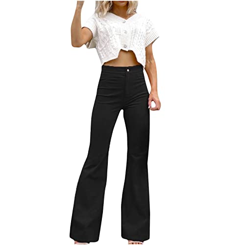 EMATOP Damen Schlaghose High Waist Bootcut Yogahosen Lang Slim Fit Leggings Vintage Elegant Stoffhose Lässig Einfarbig Freizeithose Elastische Taille Palazzo Anzughose mit Taschen Laufhosen von EMATOP