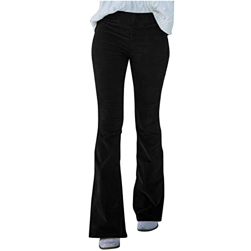 EMATOP Damen Schlaghose Lang High Waist Yogahose Bootcut Schlag Leggings Lässige Einfarbig Cordhose Vintage Elegant Relaxhose Baumwolle Weites Bein Hosen Slim Fit Sweathose Streetwear von EMATOP