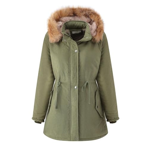 EMATOP Damen Skijacke Warm Fleecejacke Lang Winterjacke Winddicht Wasserdicht Softshelljacke mit Abnehmbarer Kapuze Wintermantel Flauschig Gefüttert Parka Jacke Winter Einfarbig Steppjacke von EMATOP