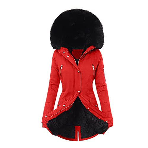 EMATOP Damen Softshelljacke Winter Jacke Winterjacke Lang Mantel Mode Wintermantel Parka Softshelljacke mit Kapuze Steppjacke Einfarbig Windbreaker Winddicht Winterparka Reißverschluss Outwear von EMATOP