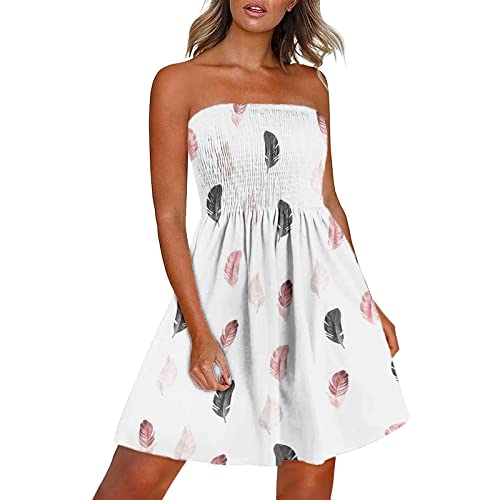 EMATOP Damen Sommerkleid Kurz Minikleid Schulterfrei Freizeitkleid Spitze Pailletten Bandeau Abendkleid Einfarbige Casual Partykleid für Frauen Elegant Strand Lässig Sommer Strandkleider von EMATOP