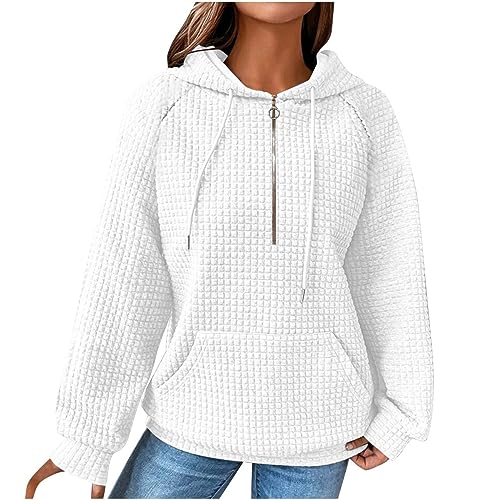 EMATOP Damen Sport Langarm Hoodie Baumwolle Waffel Kapuzenpullover Lässiges Baggy Sweatshirt mit Kapuze Pullover Casual Fitness Pulli Langarmshirt mit Taschen Sweatjacke Herbst Winter Outwear von EMATOP