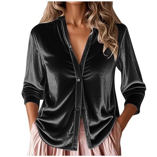 EMATOP Damen Strickjacke Kurz Elegant Schulterjacke Casual Vorne Offen Cardigan Vintage Samt Strickmantel Leichte Langarm Jacke Einfarbig Bequem Übergangsjacke V-Ausschnitt Knopfleiste Bluse von EMATOP