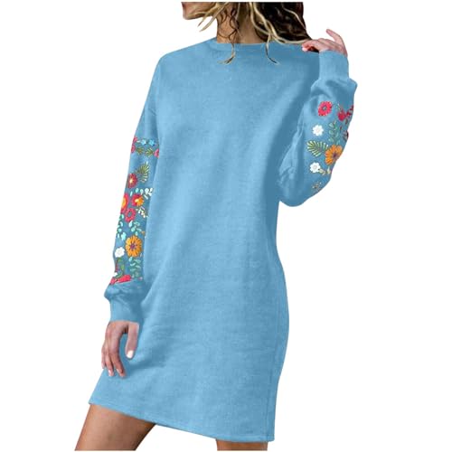 EMATOP Damen Strickkleid Elegant Langarm Pulloverkleid Lange Warm Winterkleider Knielang Minikleid Herbst Winter Lässig Pullover Kleid Blumen Stickerei Sweatkleid Freizeit Modisches Partykleid von EMATOP