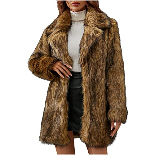 EMATOP Damen Warme Jacke Kunstpelz Pelzmantel Lange Winter Mantel Faux Fur Kunstfell Winterjacke Frauen Elegant Wintermantel mit Leoparden Muster Fellmantel Flauschige Parka Outwear von EMATOP