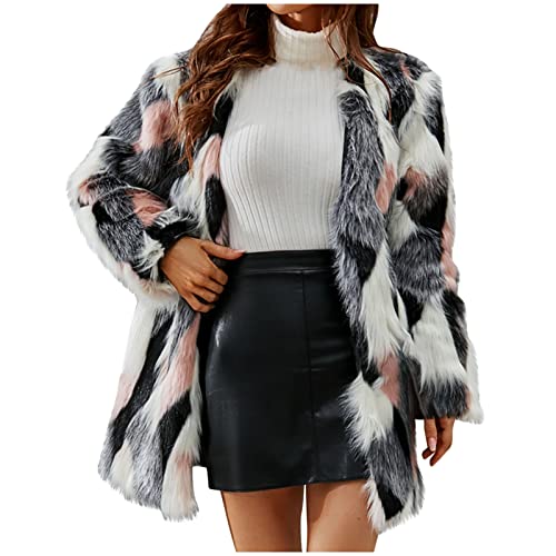 EMATOP Damen Warme Jacke Kunstpelz Pelzmantel Lange Winter Mantel Faux Fur Kunstfell Winterjacke Frauen Elegant Wintermantel mit Leoparden Muster Fellmantel Flauschige Parka Outwear von EMATOP