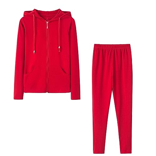 EMATOP Damen Winter Outfit Baumwolle Casual Jogginganzug 2 Teilig Freizeitanzug Crop Hoodie Kapuzenpullover und Lang Hosen Sportanzug Einfarbig Elegant Traingsanzug Langarm Top + Sporthose von EMATOP