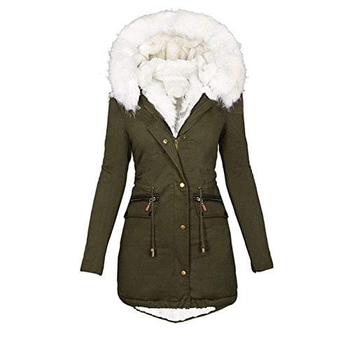 EMATOP Damen Wintermantel Warmer Parka Jacke Lange Elegant Fleecejacke Lässig Baumwolle Winterjacke Langarm Casual Winterparka Mantel Einfarbig Lange Hoodie Outdoorjacke Winter Kapuzenjacke von EMATOP
