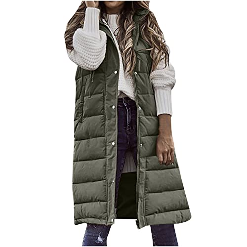 EMATOP Daunenweste Damen Warm Lange Weste Winter Ärmellose Jacke Leichte Einfarbig Steppweste mit Kapuze Winterjacke Herbst Elegant Longweste Weich Bequem Winterweste Outdoor Pufferjacke von EMATOP