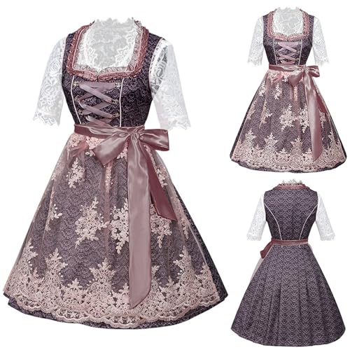 EMATOP Dirndl Damen Elegant Kurz Trachtenkleid Modern Spitze Dirndlkleid Knielang Trachtenkleider Hohe Taille Partykleid Festlich Rockabilly Kleider Trachten Cosplay A Linie Kleid Trachtenrock von EMATOP