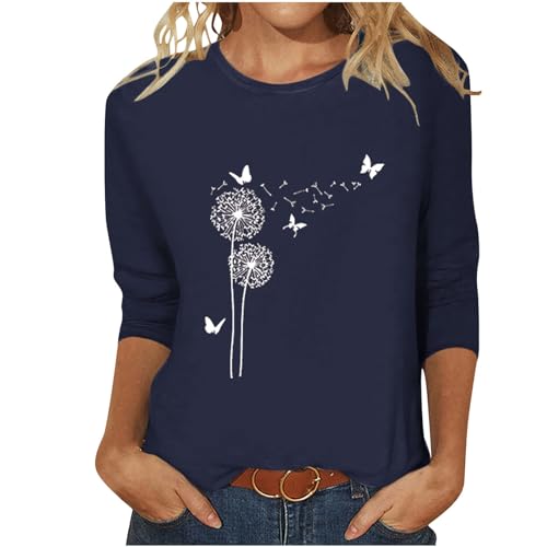 Elegant Bluse Damen Slim Fit T-Shirt 3/4 Ärmel Longshirt Sommer Casual Oberteile Baumwolle Leicht Tunika Tops Mode Rundhals Wickelbluse Löwenzahn Muster Sommershirts Frauen Sportshirt Elegant Bluse Damen Slim Fit T-Shirt 3/4 Ärmel Longshirt Sommer Casual Oberteile Baumwolle Leicht Tunika Tops Mode Rundhals Wickelbluse Löwenzahn Muster Sommershirts Frauen Sportshirt von EMATOP