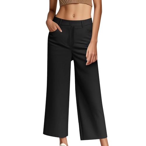 EMATOP Elegant Hose Damen Sommer Weite Stoffhose Casual Business Chino Hosen Hohe Taille Anzughose Leichte Einfarbig Freizeithose mit Taschen Jogginghose Lockere Gerade Sommerhose für Frauen von EMATOP