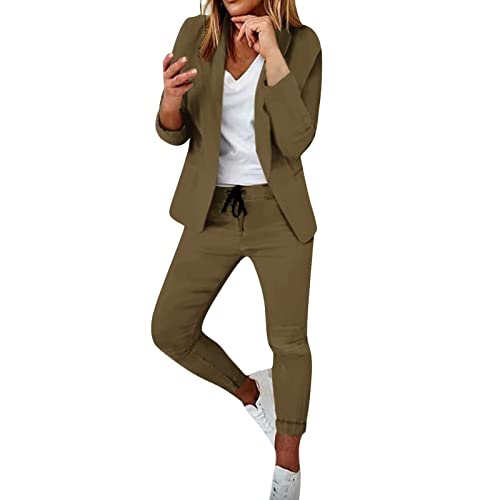 EMATOP Elegant Hosenanzug Damen Langarm Business Anzug Set Casual Zweiteiler Einfarbig Blazer Hose Outfit Lange Baumwolle Hosenanzüge 2 Teilig Sportlich Freizeitanzug Slim fit Tracksuit Frauen von EMATOP