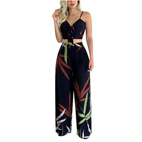 EMATOP Elegant Outfits Damen Sommer Hosenanzug 2 Teiler Crop Top und Lang Hose Freizeitanzug Boho Blumen Jogginganzug Zweiteiler Leicht Sportanzug Oberteile Hosen Tracksuit befristetes angebot von EMATOP