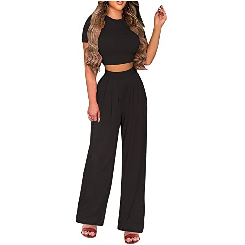 EMATOP Elegant Outfits Damen Sommer Hosenanzug 2 Teiler Crop Top und Lang Hose Freizeitanzug Boho Blumen Jogginganzug Zweiteiler Leicht Sportanzug Oberteile Hosen Tracksuit warehouse deal von EMATOP