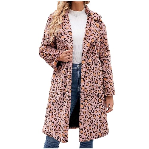 EMATOP Fellmantel Damen Oversize Lang Pelzmantel Faux Fur Kunstfell Jacke Warm Kunstpelz Felljacke Elegant Flauschige Cardigan Leoparden Druck Mantel Herbst Winter Winddicht Fleecejacke Outwear von EMATOP