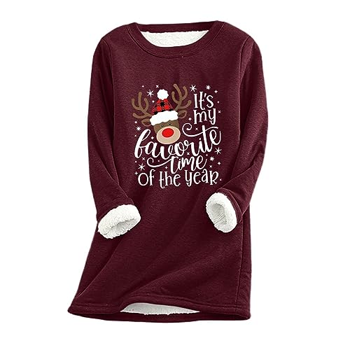 EMATOP Fleece Pullover Damen Winter Warme Weihnachtspullover Baumwolle Sport Unterhemd Sweatshirt Plus Dicker Samt Weihnachtspulli Lustig Rentier Langarmshirt Angebote des Tages Heute von EMATOP