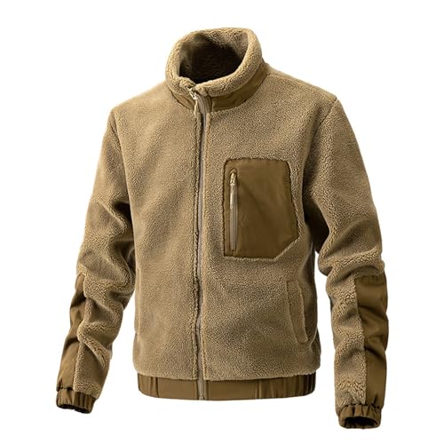 EMATOP Fleecejacke Herren Leichte Langarm Übergangsjacke Herbst Winter Sport Softshell Jacke mit Kapuze Wintermantel Teddy Fleece Plüschjacke Casual Einfarbig Sportjacke Flauschig Winterjacke von EMATOP