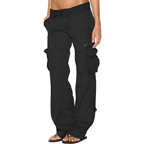 EMATOP Freizeithose Damen Baggy Y2K Cargo Hose High Waist Cargohose Lang Baumwolle Jogginghose mit Taschen Sporthose Casual Einfarbig Sweathose Vintage Weites Bein Hosen befristetes Angebot des Tages von EMATOP