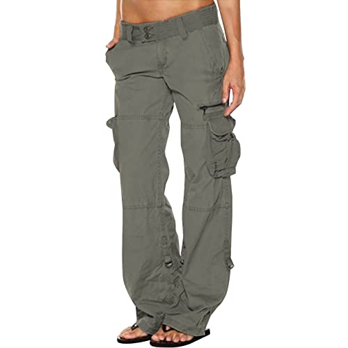 EMATOP Freizeithose Damen Baggy Y2K Cargo Hose High Waist Cargohose Lang Baumwolle Jogginghose mit Taschen Sporthose Casual Einfarbig Sweathose Vintage Weites Bein Hosen Weich Bequem Yogahose von EMATOP