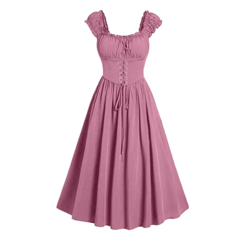EMATOP Gothic Kleid Damen Elegante Ärmellos Partykleid Vintage Halloween Kostüm Retro Renaissance Mittelalter Kleider mit Korsett Abendkleid Hohe Taille A-Linie Cocktailkleid Karneval Ballkleid von EMATOP