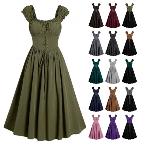 Gothic Kleid Damen Elegante Ärmellos Partykleid Vintage Halloween Kostüm Retro Renaissance Mittelalter Kleider mit Korsett Abendkleid Hohe Taille A-Linie Cocktailkleid Karneval Ballkleid von EMATOP