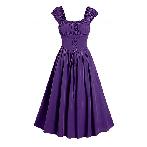 Gothic Kleid Damen Elegante Ärmellos Partykleid Vintage Halloween Kostüm Retro Renaissance Mittelalter Kleider mit Korsett Abendkleid Hohe Taille A-Linie Cocktailkleid Karneval Ballkleid von EMATOP