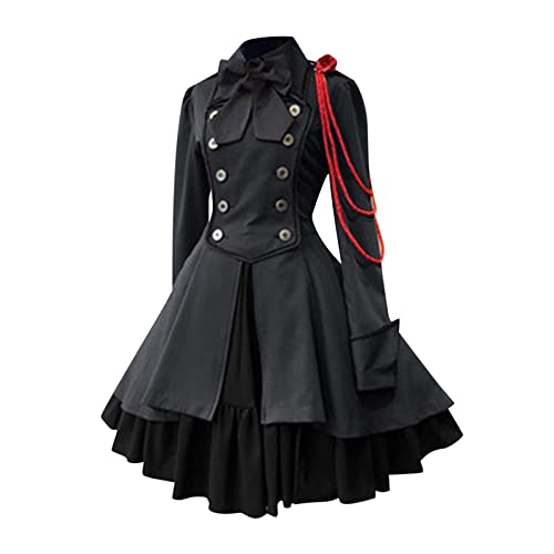 EMATOP Gothic Kleidung Damen Elegant Rockabilly Kleid Swing A-Linie Partykleider Vintage Steampunk Kostüm Hohe Taille Cocktailkleid Festliches Halloween Petticoat Faltenrock Mittelalterkleid von EMATOP
