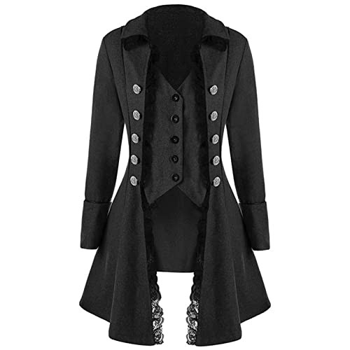 EMATOP Gothic Kleidung Damen Winter Mäntel Vintage Steampunk Jacke Frauen Halloween Kostüm Mittelalter Winterjacke Viktorianischen Cosplay Kostüm Smoking Uniform Einfarbig Frack Wintermantel von EMATOP