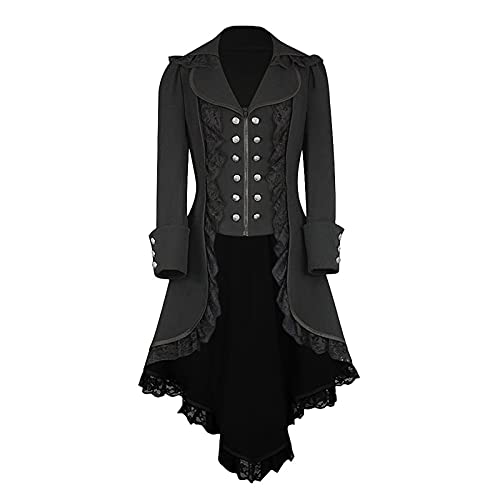 EMATOP Gothic Kleidung Damen Winter Mäntel Vintage Steampunk Jacke Frauen Halloween Kostüm Mittelalter Winterjacke Viktorianischen Cosplay Kostüm Smoking Uniform Einfarbig Frack Wintermantel von EMATOP