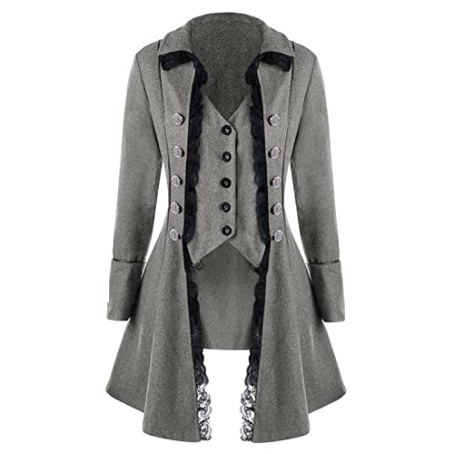 EMATOP Gothic Kleidung Damen Winter Mäntel Vintage Steampunk Jacke Frauen Halloween Kostüm Mittelalter Winterjacke Viktorianischen Cosplay Kostüm Smoking Uniform Einfarbig Frack Wintermantel von EMATOP