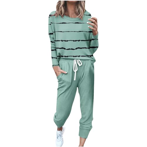 EMATOP Hausanzug Damen Baumwolle Lang Jogginganzug Zweiteiler Langarm Sweatshirt und Hose Trainingsanzug Casual Sport Tracksuit Mode Streifen Freizeitanzug Sommer Yoga Outfit angebote des tages heute von EMATOP