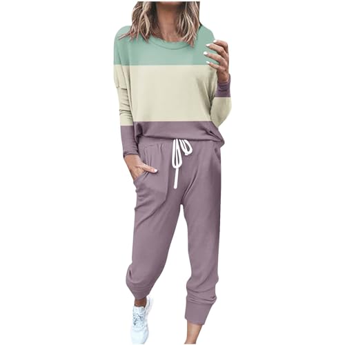 EMATOP Hausanzug Damen Zweiteiler Hose und Langarm Tops Winter Elegant Freizeitanzug Set Casual Einfarbig Outfit Klassisch Farbblock Sportanzug Baumwolle Jogginganzug angebote des tages heute von EMATOP