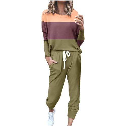 EMATOP Hausanzug Damen Zweiteiler Hose und Langarm Tops Winter Elegant Freizeitanzug Set Casual Einfarbig Outfit Klassisch Farbblock Sportanzug Baumwolle Jogginganzug angebote von EMATOP