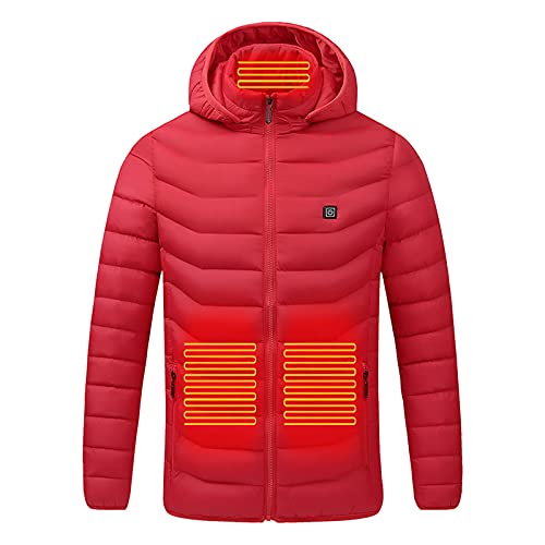 EMATOP Heizjacke Damen Herren Beheizte Jacke Wärmende Beheizbare Weste Winter Warm Daunenjacke mit 3 Temperaturstufen 9 Heizzonen Heizmantel mit Akku Und Abnehmbarer Kapuze Funktionsjacke von EMATOP