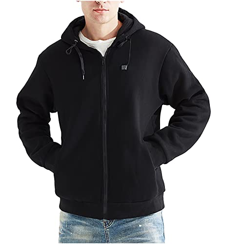 EMATOP Heizjacke Herren Beheizte Sweatjacke Lässiges Sportjacke Elektrische USB Beheizbare Jacke mit Kapuze Taschen Winterjacke Warm Gefüttert Fleecejacke Winddicht Mäntel für Outdoor Täglich von EMATOP