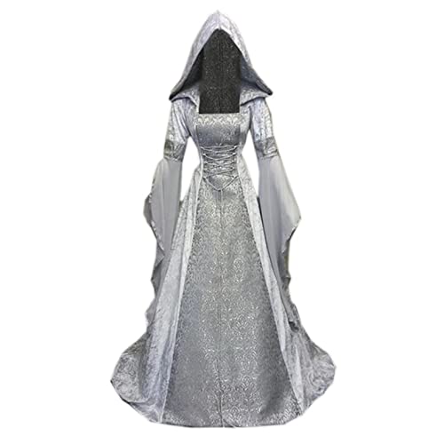 EMATOP Helloween Kostüme für Frauen Kleider Hexen Gothic Kleidung Damen Langarm Vampir Kleid Schwarz Robe Abendkleid für Cosplay Umhang Kleider mit Kapuze Schnürung Vintage Pullover Hoodie von EMATOP