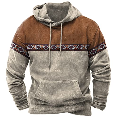 EMATOP Herren Basic Kapuzenpullover Langarm Vintage Hoodie Casual Lose Sweatshirts mit Kapuze Sport Pullover Vintage Ethnische Drucke Langarmshirt Bequem Kapuzenpulli Oberteile für Herbst Winter von EMATOP