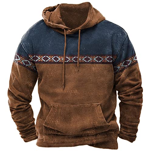 EMATOP Herren Basic Kapuzenpullover Langarm Vintage Hoodie Casual Lose Sweatshirts mit Kapuze Sport Pullover Vintage Ethnische Drucke Langarmshirt Bequem Kapuzenpulli Oberteile für Herbst Winter von EMATOP