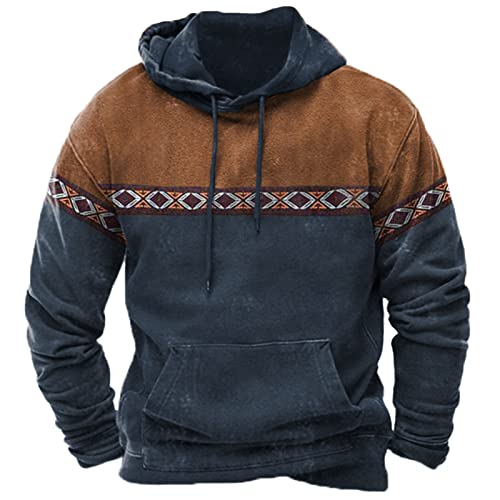 EMATOP Herren Basic Kapuzenpullover Langarm Vintage Hoodie Casual Lose Sweatshirts mit Kapuze Sport Pullover Vintage Ethnische Drucke Langarmshirt Bequem Kapuzenpulli Oberteile für Herbst Winter von EMATOP