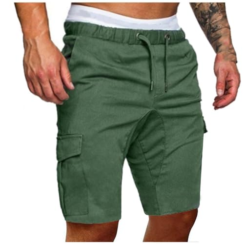 EMATOP Herren Baumwolle Cargo Shorts Sommer Kurze Hosen Vintage Einfarbig Freizeithose mit Taschen Chino Hose Elastische Taille Cargohose Regulär Fit Locker Laufshorts Sporthose für Männer von EMATOP