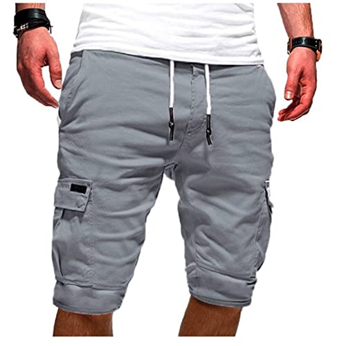 EMATOP Herren Baumwolle Cargo Shorts Sommer Kurze Hosen Vintage Einfarbig Freizeithose mit Taschen Chino Hose Elastische Taille Cargohose Regulär Fit Locker Laufshorts Sporthose für Männer von EMATOP